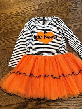 Hello Pumpkin Striped Orange Tulle Dress for Kids